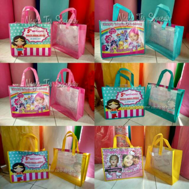 

tas souvenir ultah kombinasi mika custom Uk 30x25x10 cm