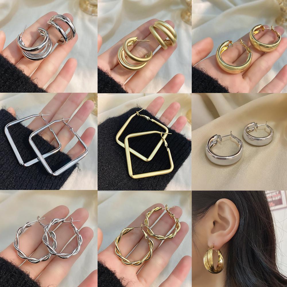 Lily Hoop Earrings Warna Emas Perak Pesta Travel Jewellry Anting Logam