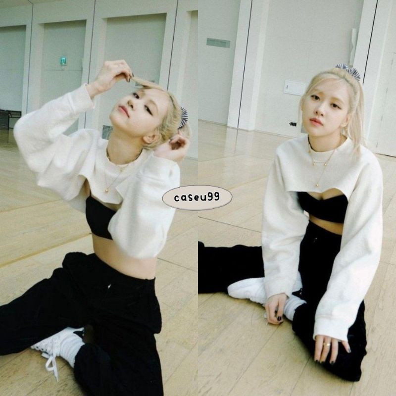 Harajuku sweetshirt short// black and white sweater super crop // cropped sweater knit fall crop top gothic// sweater rose potongan sedada// inner top hijab jiewon roserock