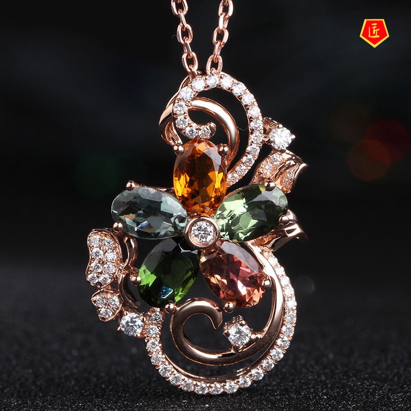 [Ready Stock]Five-Color Flower Zircon Pendant 18K Rose Gold Fashion Elegant