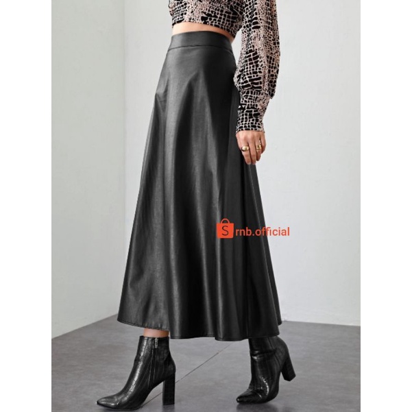 Rok koreaan style wanita highwaist,rok kulit rempel panjang