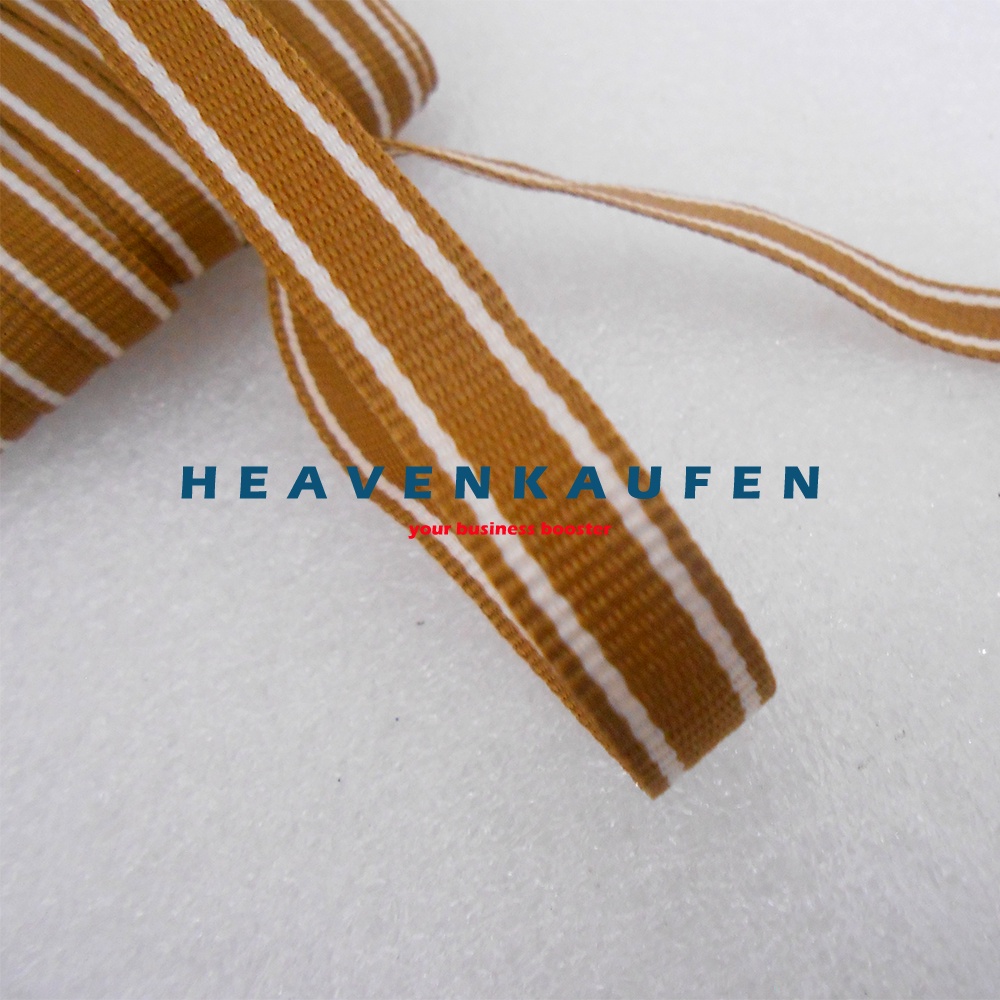 Webbing Strip Halus Lebar 1 cm Warna Kopi Susu Strip Putih Harga Per Rol isi 18 Meter