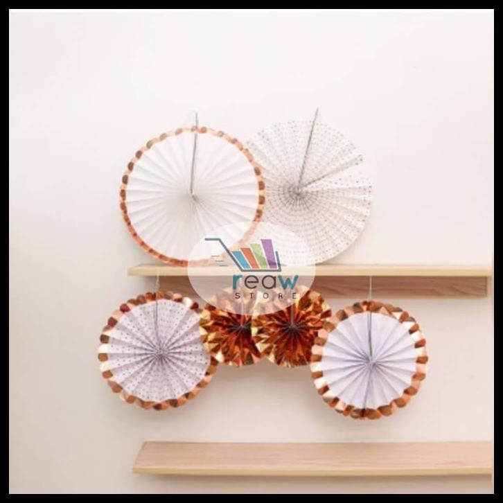 

Kualitas Terbaik Paper Fan / Paper Flower Putih / White List Gold Set 6 In 1