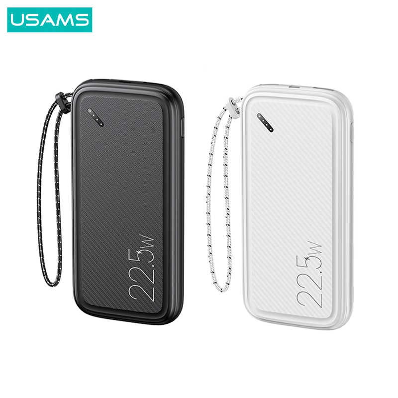 USAMS Official Original PB56 QC/ PD/ AFC LED Powerbank Fast Charging Type c / Micro USB  22.5W/10W 10000/ 20000 mah Power bank with Carbon Lanyard powerbank