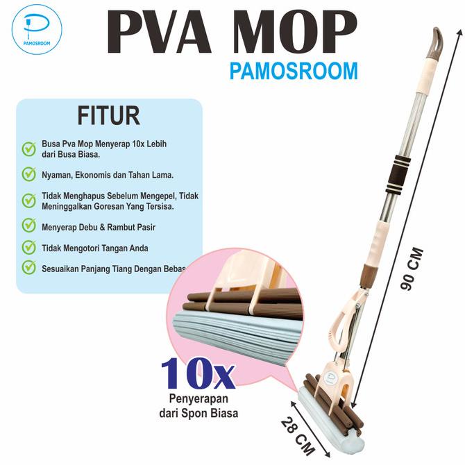 Pamosroom Alat Pel Lantai Busa Pel Sodok Pel Peras Busa PVA Mop