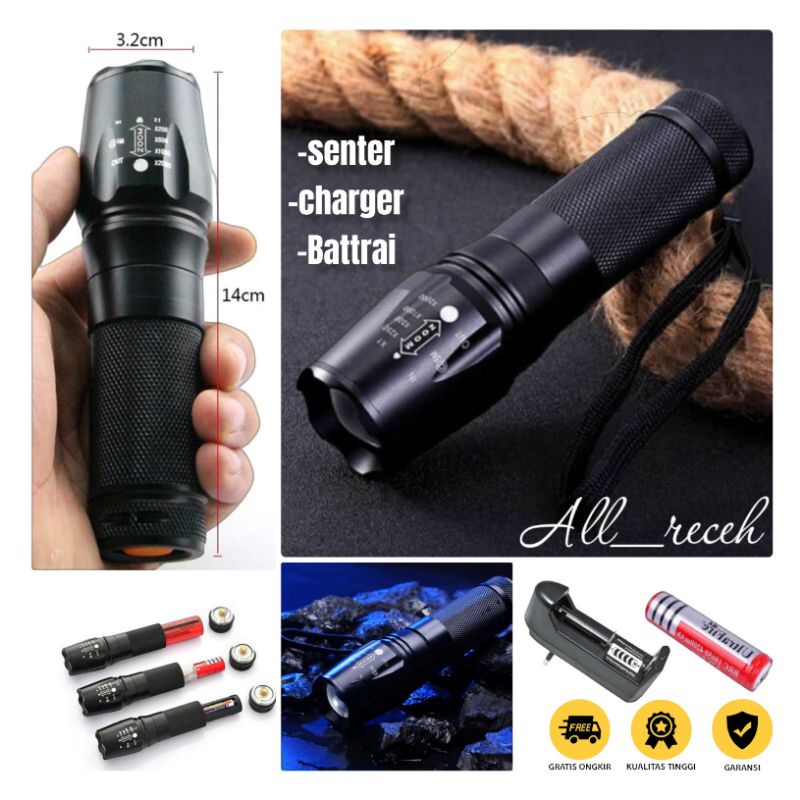 Senter LED Cree XM-L T6 2000 Lumens - Black/senter LED/senter