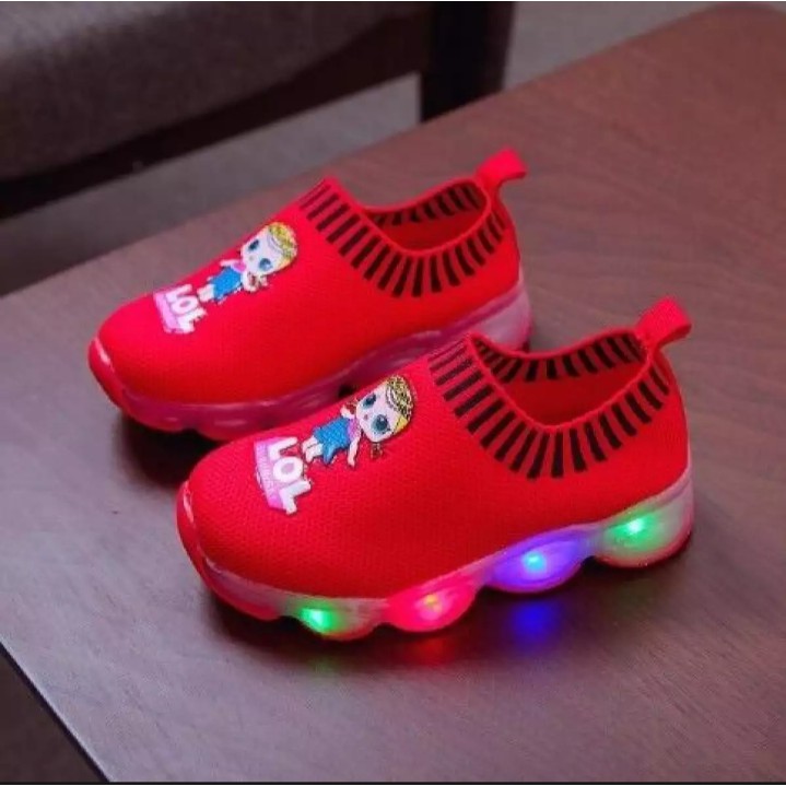 Sepatu Anak Perempuan LOL Slip On 01 Lampu LED Size 23-30 Usia 2 - 4 Tahun