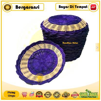 Piring Warna Ungu Rotan Asli - Piring Rotan Ungu Bahan Rotan - Piring Berwarna Ungu Asli Rotan