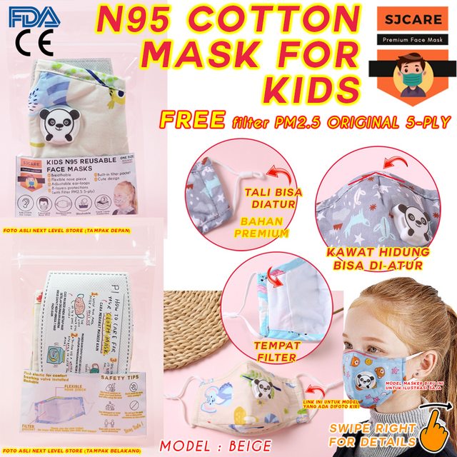 SJCare Masker Anak Premium Kids Katup Respirator FREE FILTER PM 2.5 - Beige