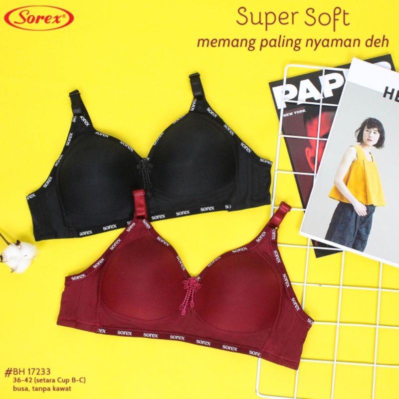 Sorex casual style bra 17233 (36-42) tanpakawat, Busa tipis cup besar