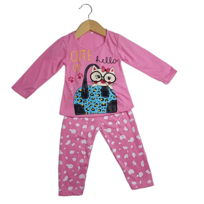 SETELAN BAJU ANAK PEREMPUAN NEW SIKUNING MOTIF HELLO CAT 2-6 TAHUN