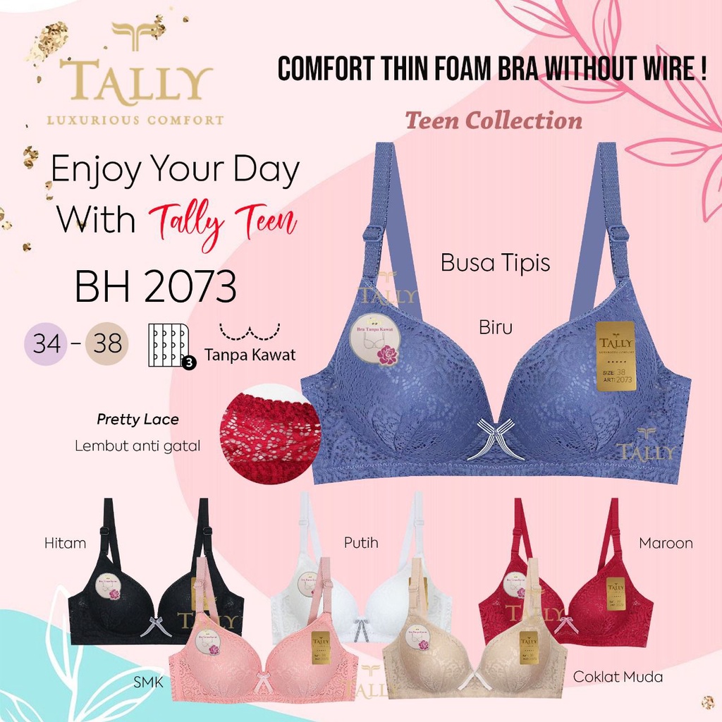 TALLY BRA BH 2073 I CUP B KECIL | TANPA KAWAT I BUSA SEDANG I SIZE 34-38