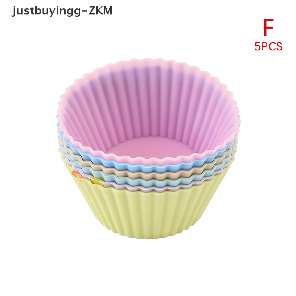 5 Pcs Cetakan Cupcake Muffin Bentuk Bulat Hati Persegi 3D Bahan Silikon