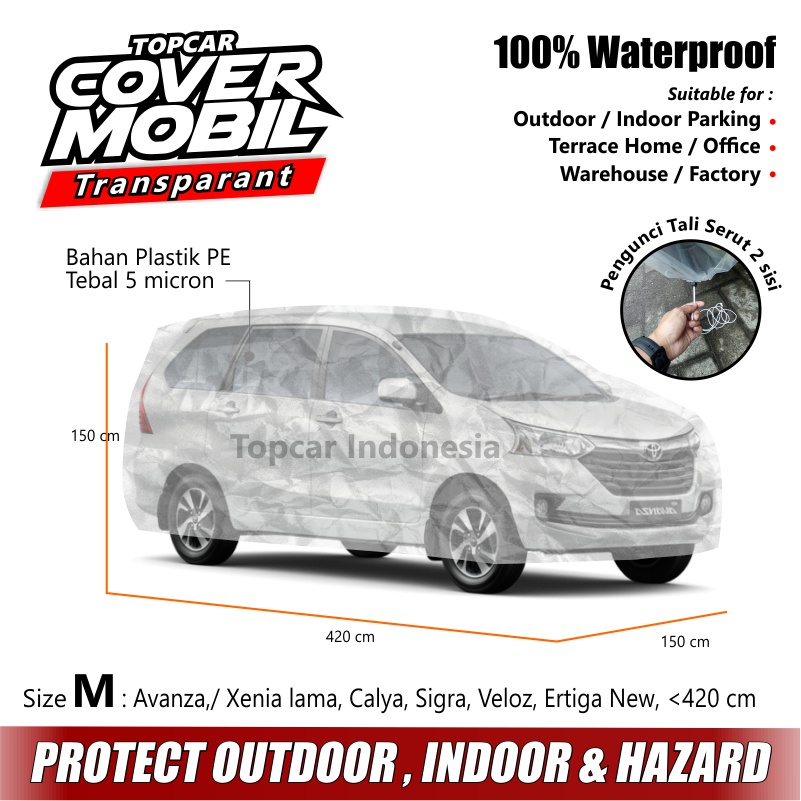 TOPCAR Cover Mobil Transparan Yaris Lele All New Plastik Tebal Plastik Waterproof Outdoor Indoor Anti Air