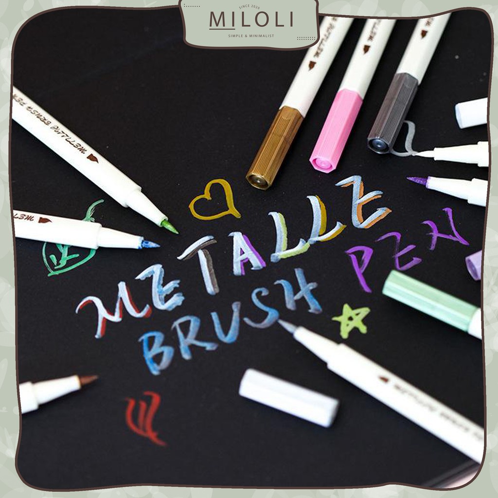 

[MILOLI] Metallic BRUSH Pen Spidol Warna Pena Kuas Metalik Kaligrafi Dekor - D0001