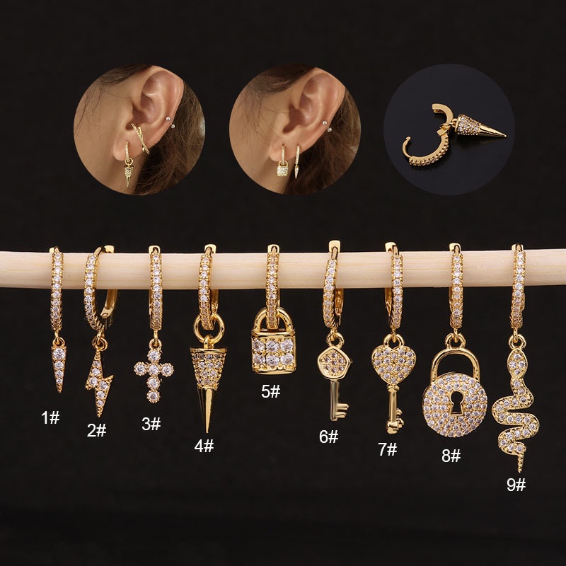 1 Pcs Individuality Creative Inlaid with Zircon Snake Keychain Shaped Design Women Gold Earring