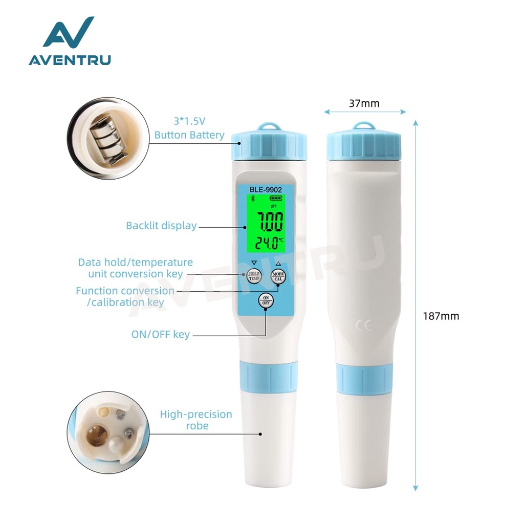 Smart 3in1 PH EC Temperature Meter BLE 9902 Tester Pengukur Kualitas Air