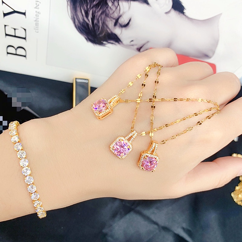 Kalung Titanium AAAAA Zircon 18k Emas Anti Karat Klasik Korea Wanita Perhiasan