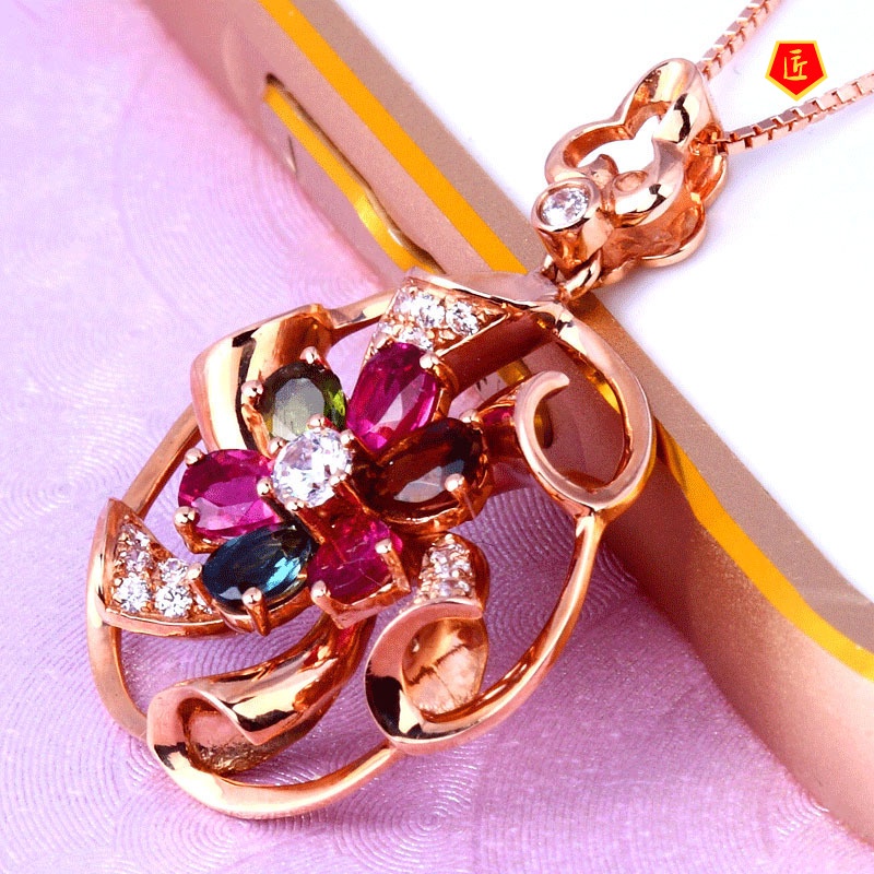 [Ready Stock]Colorful Gem Pendant 18K Rose Gold Fashion Temperament