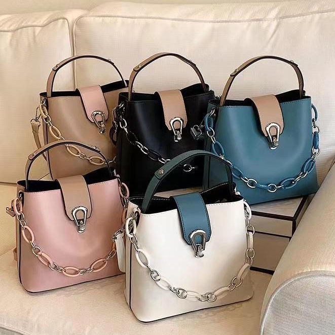 BJ15554 - BLACK/BLUE/KHAKI/PINK/WHITE - TAS TOTEBAG HANDBAG SLEMPANG TALI RANTAI WANITA FASHION IMPORT MODIS ELEGAN TERMURAH TERLARIS TERBARU BAGSTORE JAKARTA TAS BATAM EL5554