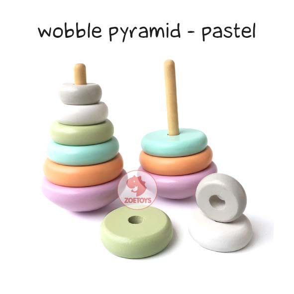 Zoetoys Wobble Pyramid | Mainan Kayu Montessori Piramida Susun Donat | Mainan Edukasi Anak