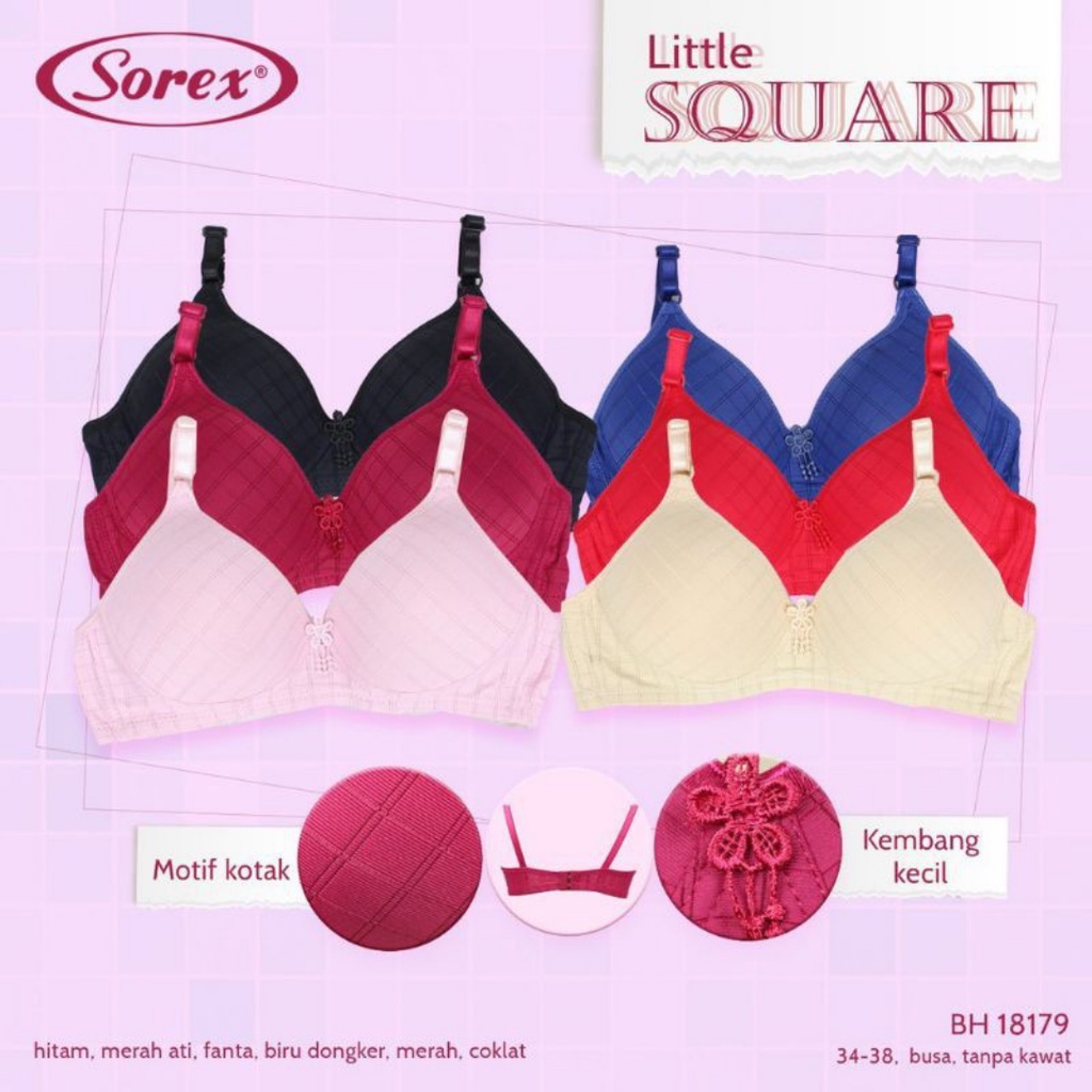 BH Sorex Bra Busa Tipis Tanpa Kawat Kait 2 Setara Cup A-B Bra motif kotak Art 18179