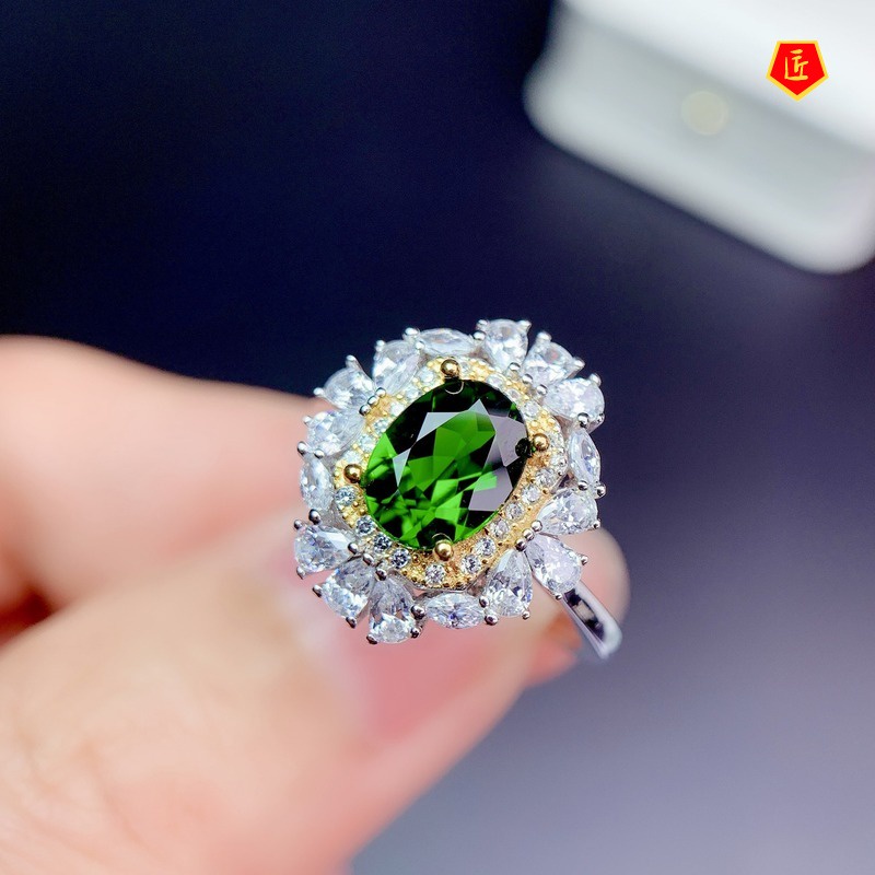 [Ready Stock]Elegant Graceful Super Shiny Luxurious Emerald Open Ring