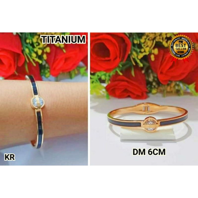 Gelang wanita Titanium motif Batu giok dan permata satu