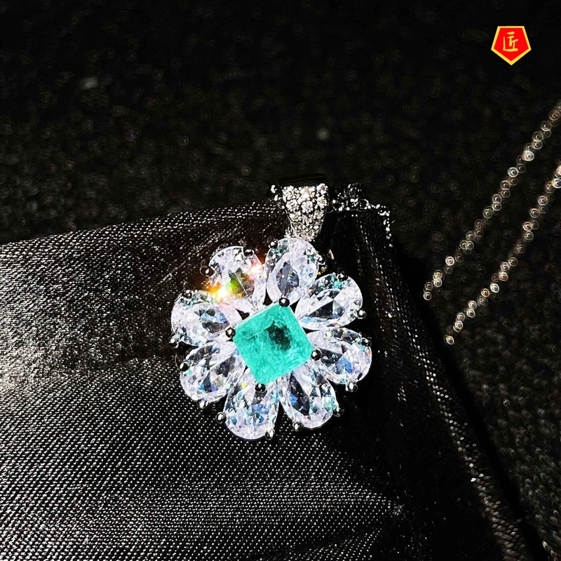 [Ready Stock]Natural Paraiba Necklace Ear Stud Jewelry Set