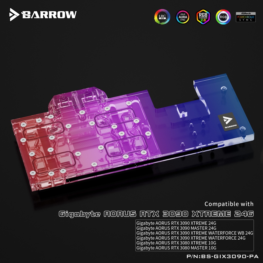 BARROW BS-GIX3090-PA GPU Block for AORUS RTX 3080 3090 ARGB