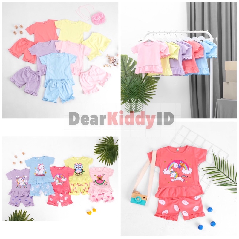 DK Setelan Baju RUFFLE Set POLOS Pendek Anak Perempuan SIMPLE &amp; MURAH GRUP 1