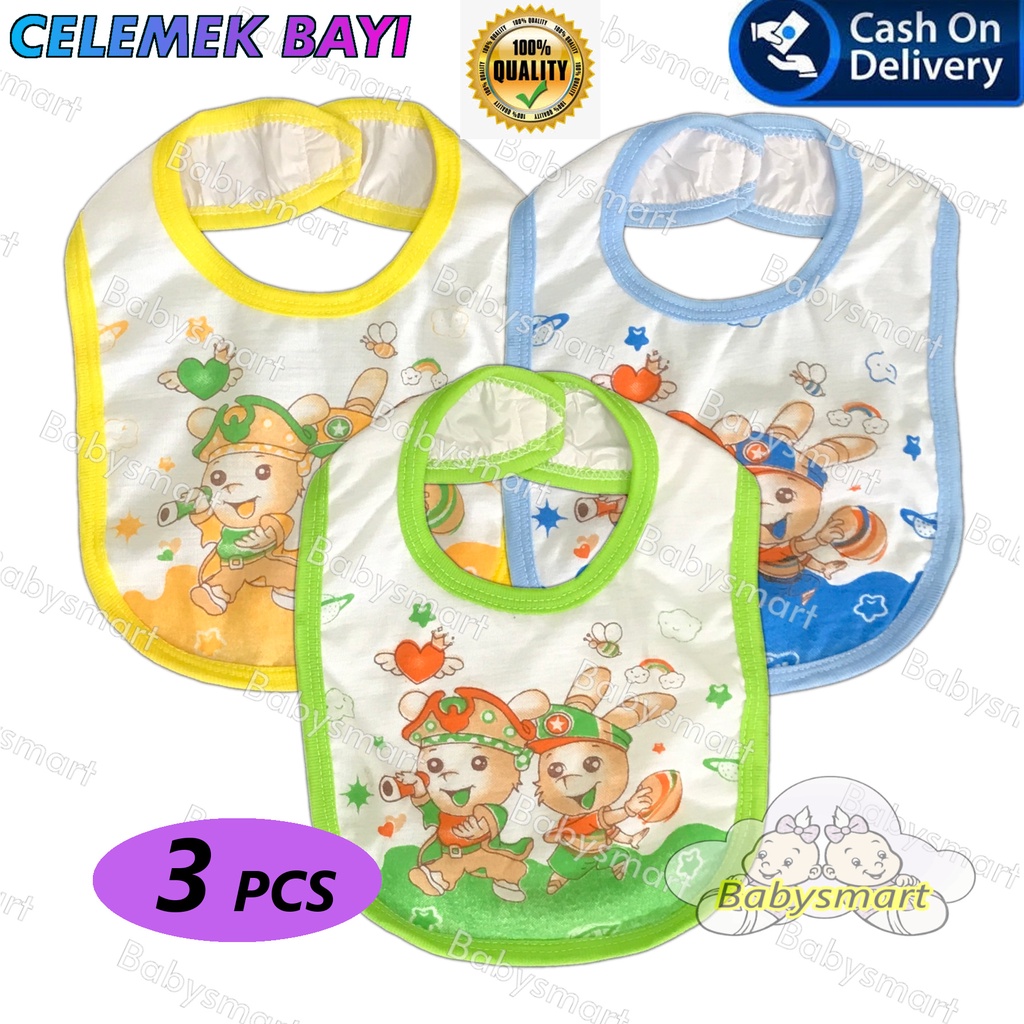 Babysmart - 3 Pcs Celemek makan bayi/Slaber Bayi/Tatakan iler liur/Tatakan Makan Bayi Motif Sablon