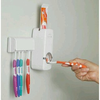 Dispenser Odol dan Tempat Sikat Gigi TOUCH ME Rak Tooth Paste &amp; Brush Set WHITE Otomatis Pasta Holder