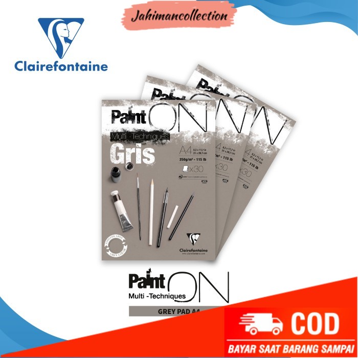 

✨ BISA COD ✨ Buku Sketsa Clairefontaine Paint On A4 Grey Paper Multi Technique Pad