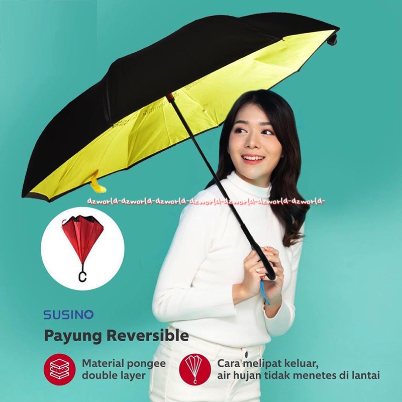 Susino Payung Terbalik Reversible 109cm Air Hujan Tidak Menetes Di lantai Dengan Tangkai Pegangan Suseno Umbrella Umbrela Reverside