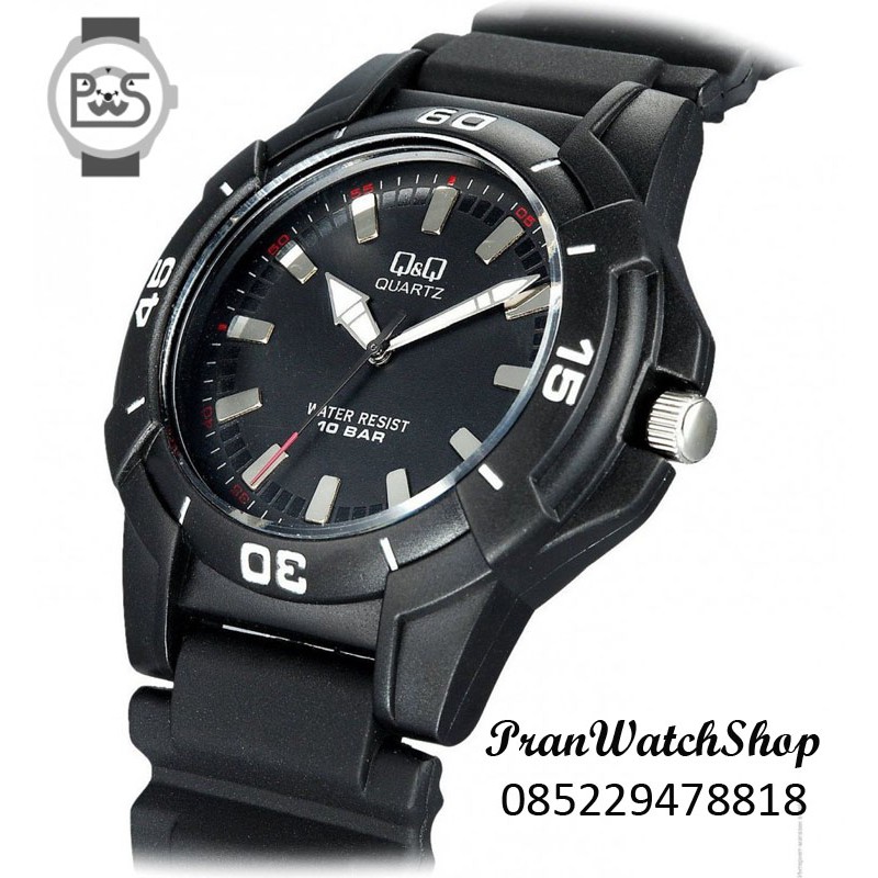 Jam Tangan Q&Q Original Pria Besar Analog Sport Water Resist 10 Bar diameter 4cm Rubber Strap VQ84