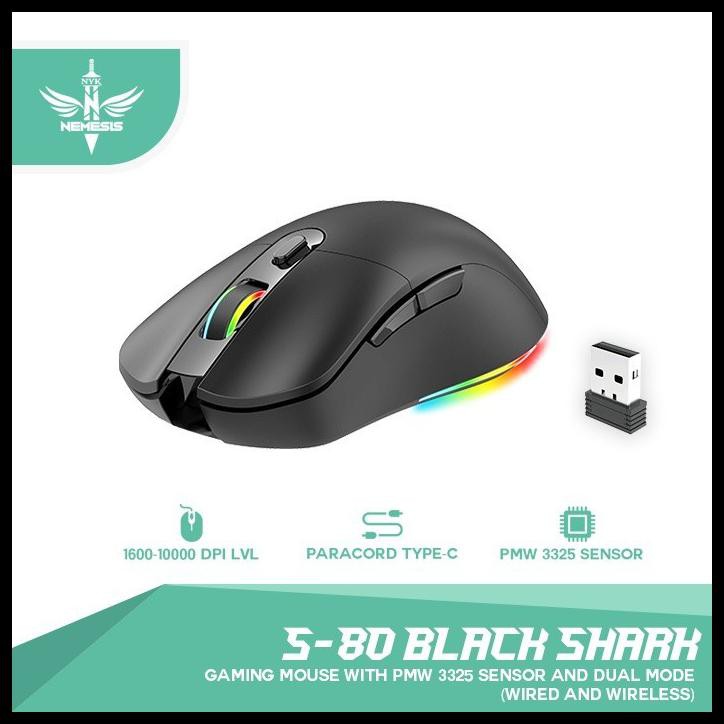 Nyk Nemesis S-80 Black Shark S80 Gaming Mouse Dual Mode Wired Wireless