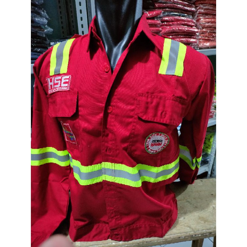 SERAGAM HSE MERAH FULL LOGO KANCING KAIN PREMIUM