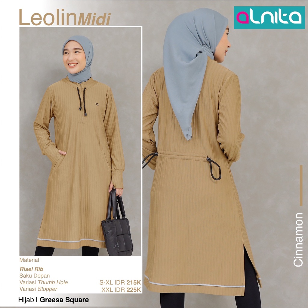 Alnita Leolin Midi Bahan Risel Rib Atasan Midi Sporty Casual Outfit Kekinian