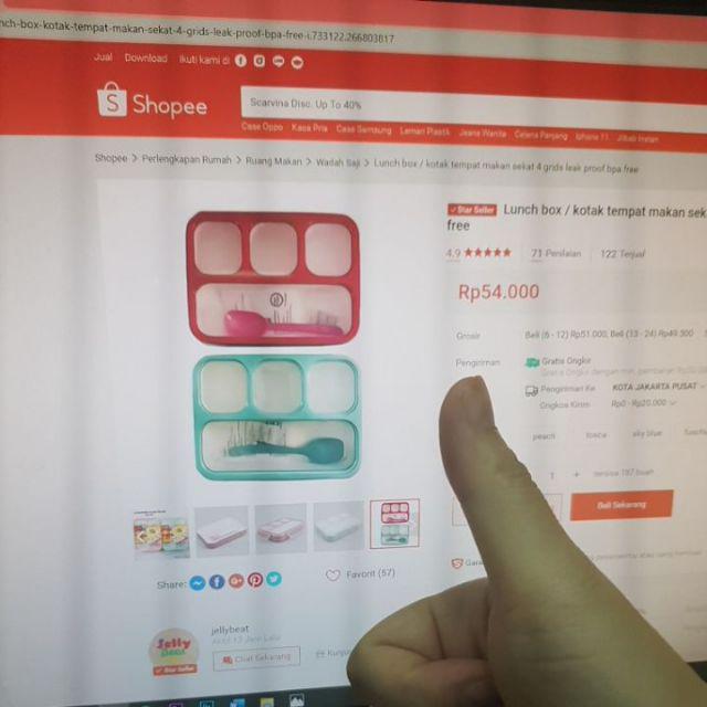 Lunch Box / Kotak Tempat Makan Sekat 4 Grids Leak Proof Bpa Free