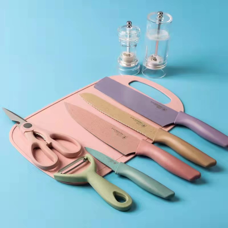 6IN1 PISAU SET EVCRIERH STAINLESS LAPIS ANTI LENGKET PERALATAN MASAK