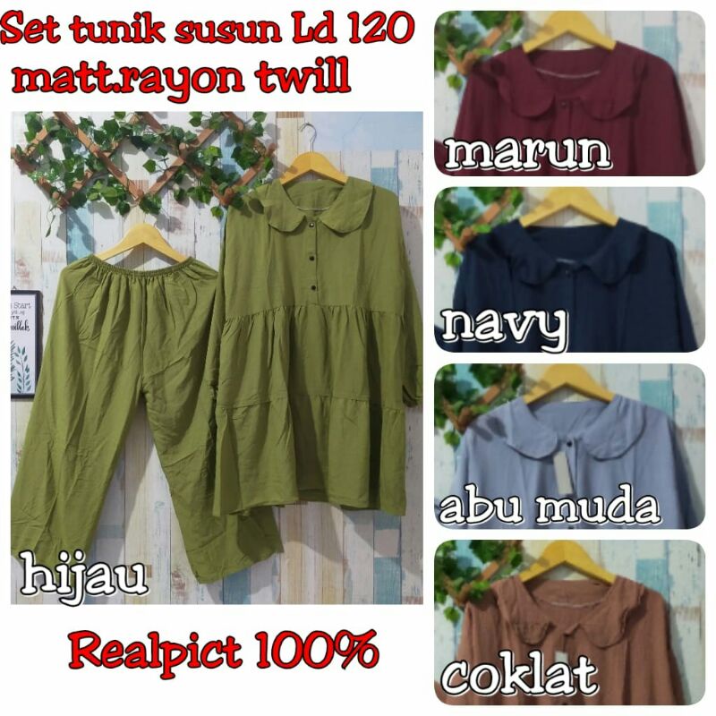LD 120 SETCEL TUNIK JUMBO RAYON TWILL/SETCEL TUNIK POLOS RAYON TWILL/SETELAN TUNIK JUMBO BIG SIZE