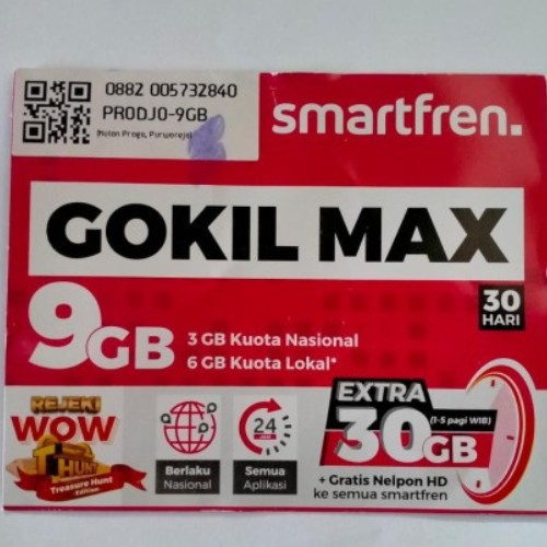 Kartu Perdana SMARTFREN GOKIL MAX 9GB FUUL 24JAM Perdana Internet Murah