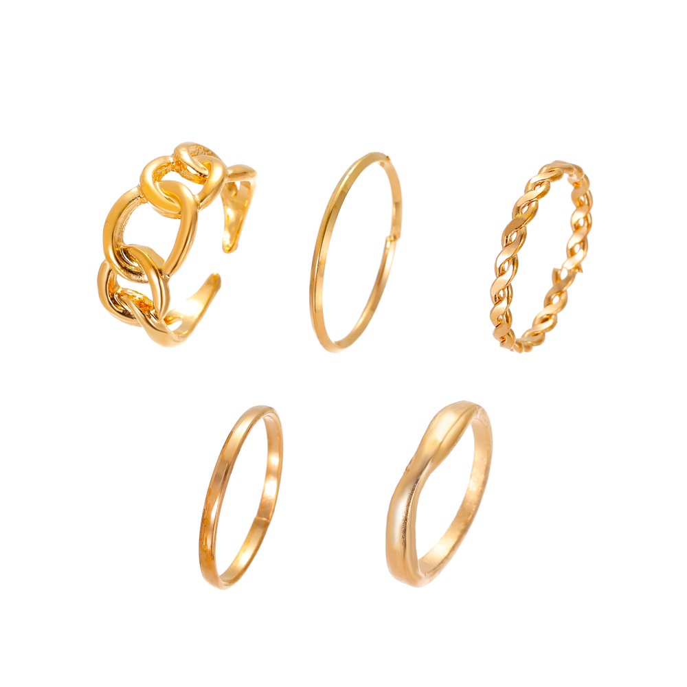 Set Cincin Model Terbuka Bentuk Geometris Gaya Retro Korea Untuk Wanita