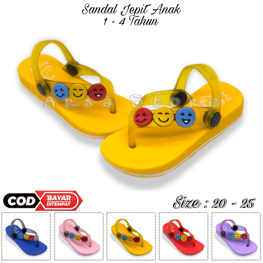 Sandal Jepit Anak Bayi Perempuan Tali Belakang / Sendal Jepit Anak Cewek Umur 1 2 3 4 Tahun Motif Emotic Smile