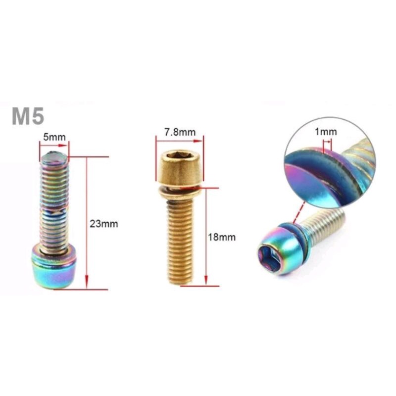 Satuan 1 Pcs Baut  Titanium Ti Plated Gold-Rainbow Pelangi Bolt M5 x 18mm Baut Stem Clamo FD sepeda mur baut stem stang