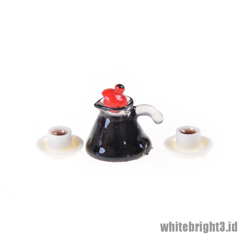 (white3) 3pcs / Set Miniatur Teko + Cangkir Kopi + Piring Untuk Dekorasi Rumah Boneka