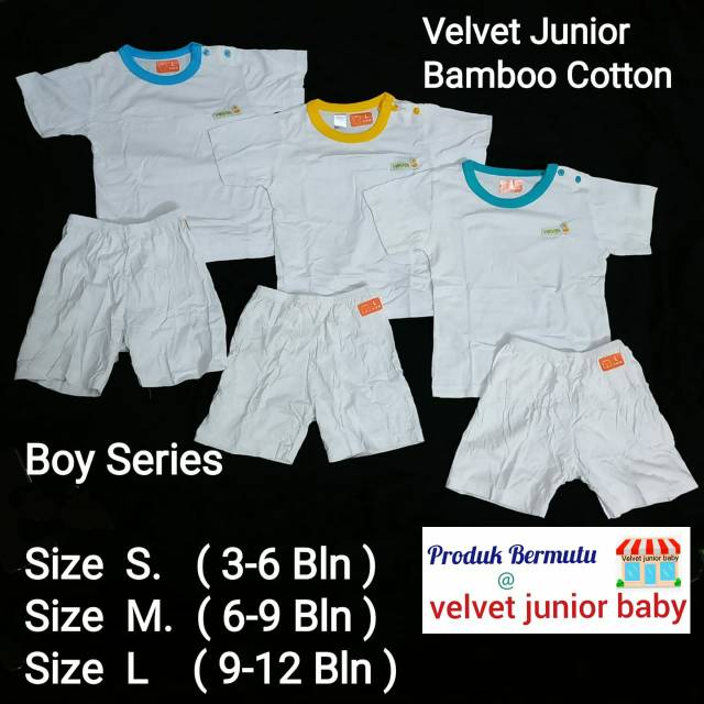Velvet Junior Size S/M/L Setelan Kancing Pundak Pendek Bamboo Cotton
