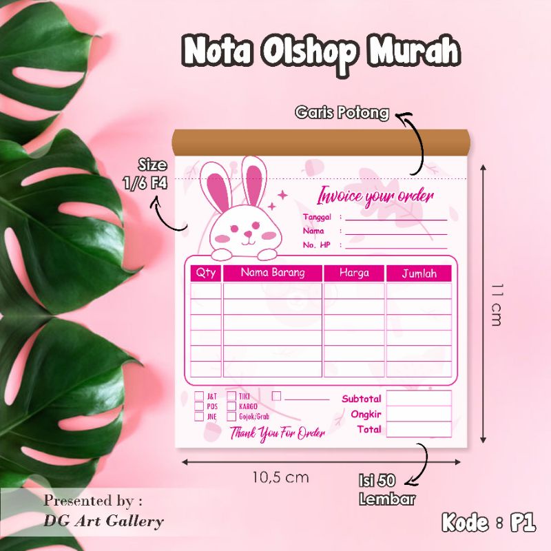 

Nota Olshop / Nota 1/6 Folio 1 ply isi 50 lembar / Nota Olshop Murah / Nota Laundry / Nota Makanan / Nota Kontan