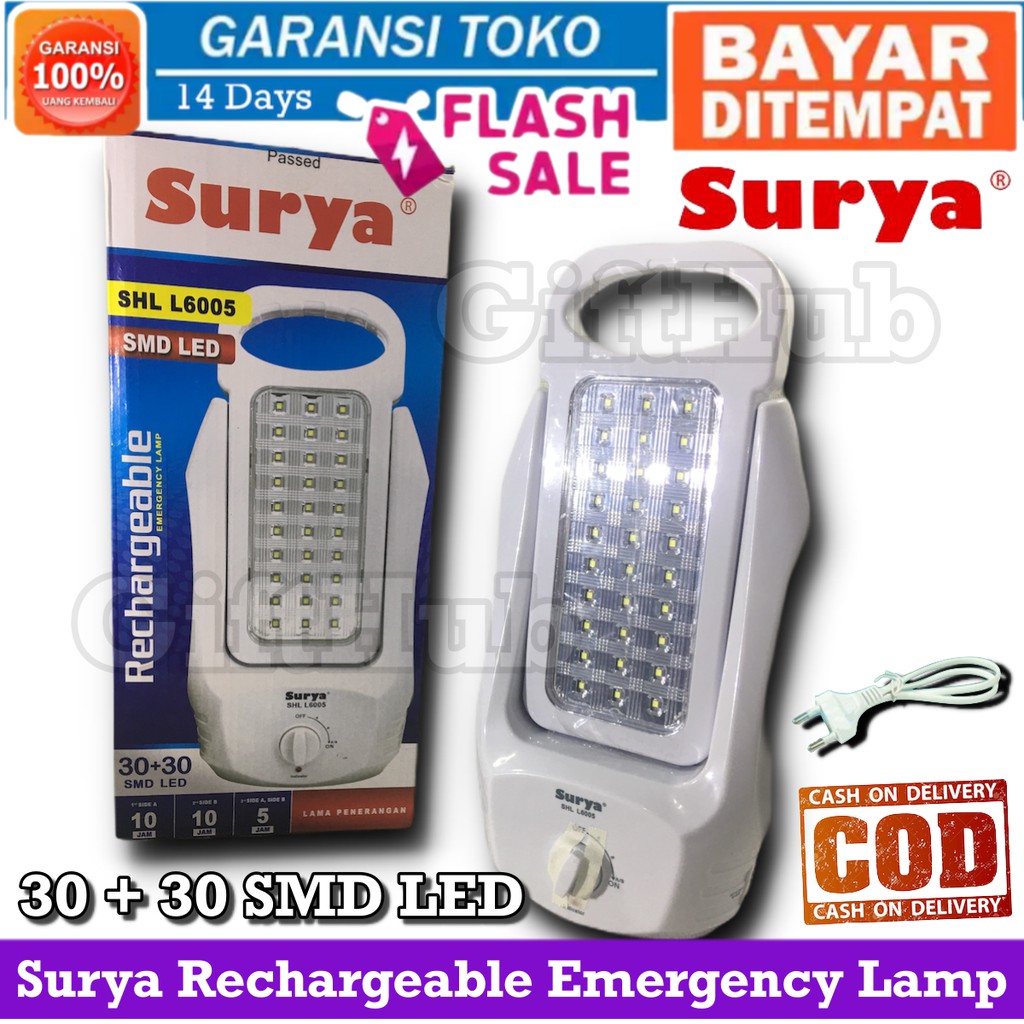 Surya Rechargeable Emergency Lamp SHL L6005 30 + 30 SMD LED 4000 mAh Super Terang 2 Sisi Darurat